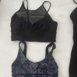(2) Lululemon Athletica Black Mesh and Navy/Tie Dye Reversible Sports Bra